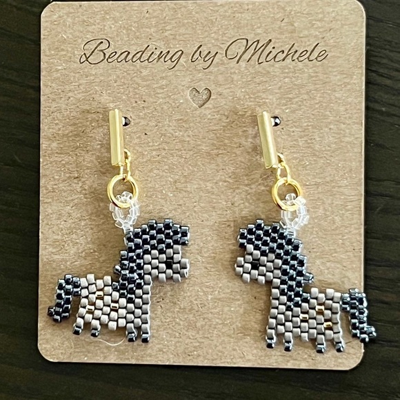 Handmade Beaded Pony Horse Earrings - Light, Shiny, Gift for Horse Mom - Picture 2 of 3
